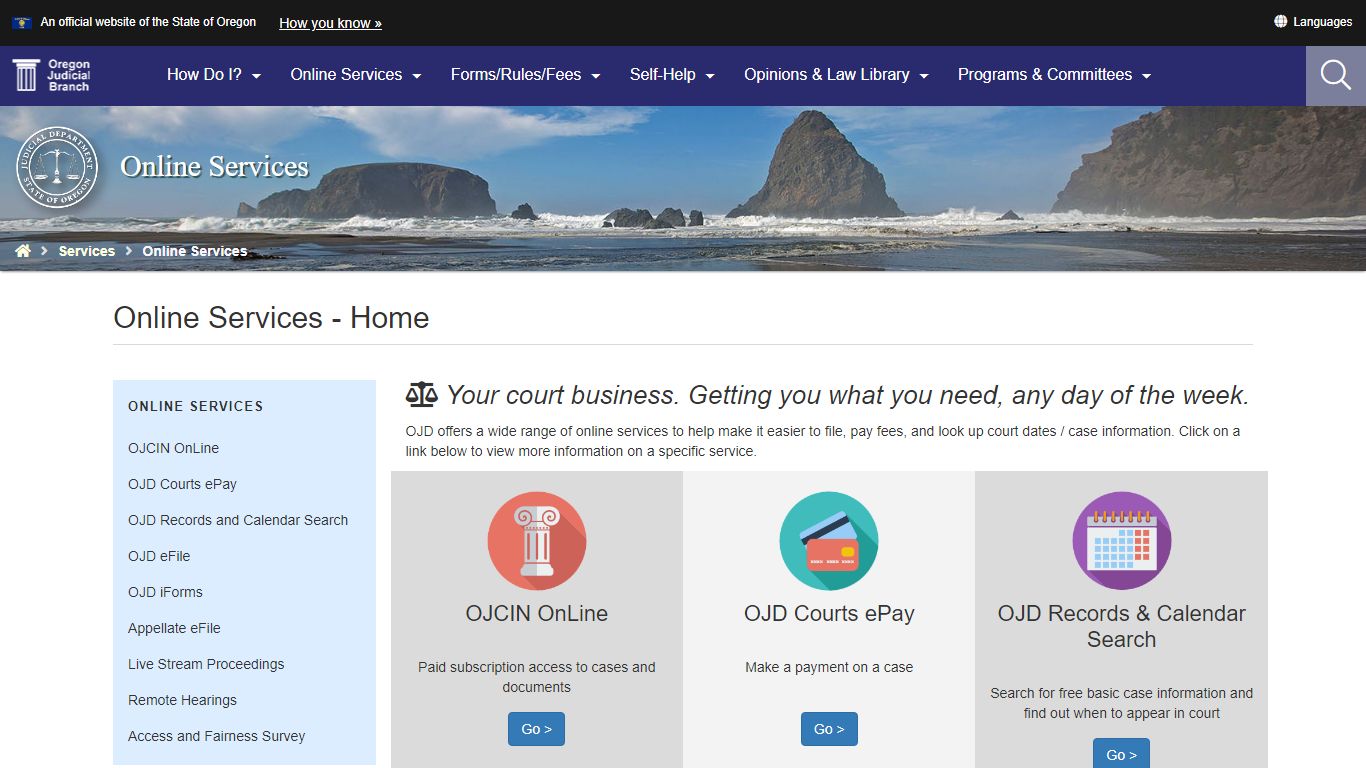 Oregon Judicial Department : Online Services - Home - Oregon Courts Home